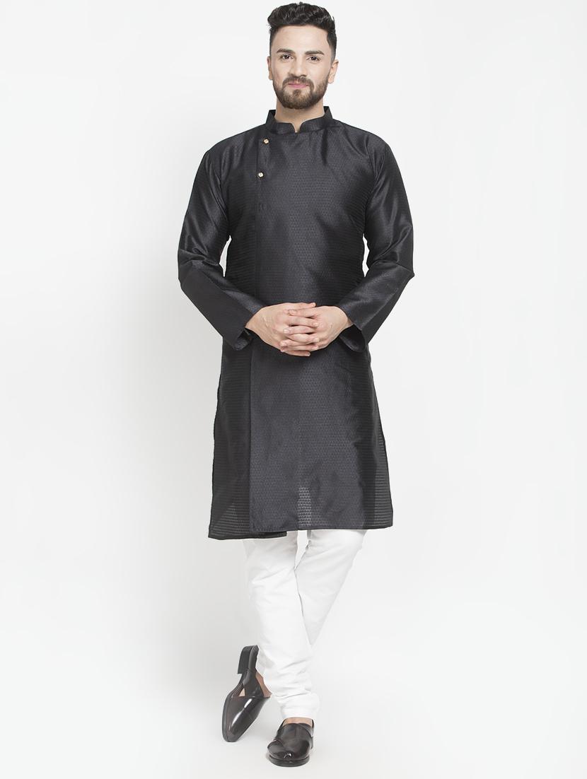 black silk blend kurta pyjama set - 16981922 - Zoom Image - 1