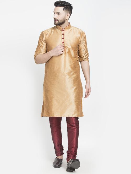brown silk blend kurta pyjama set - 16981934 - Standard Image - 1