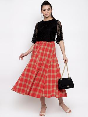 high rise checkered flared skirt - 16982013 - Standard Image - 4