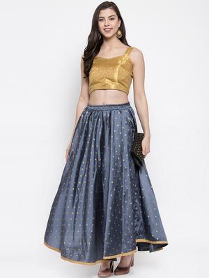 grey silk blend flared skirt - 16982014 - Standard Image - 4