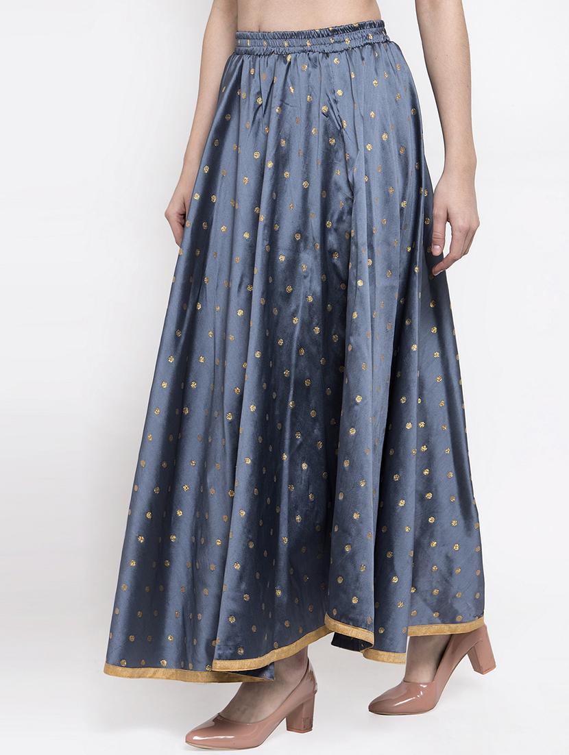 grey silk blend flared skirt - 16982014 - Zoom Image - 2