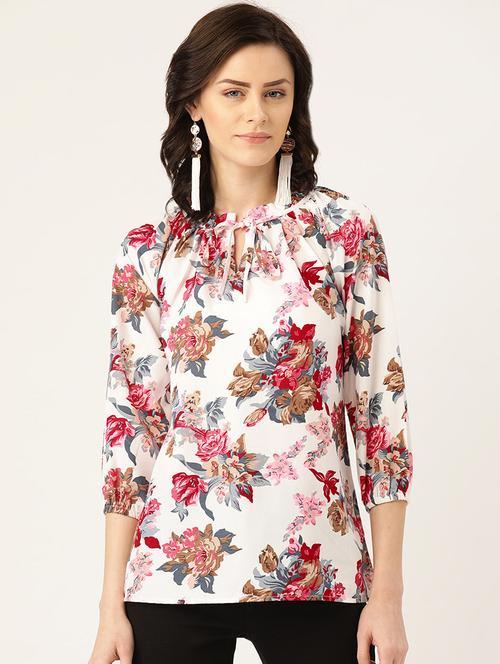 tie up neck floral top - 16982145 - Very Small Image - 1