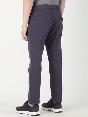 blue solid chinos - 16983021 - Standard Image - 3