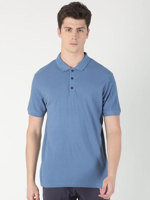 blue solid polo t-shirt - 16983382 - Standard Image - 1