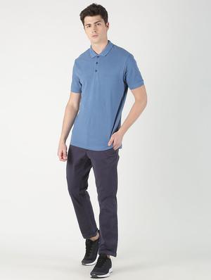 blue solid polo t-shirt - 16983382 - Standard Image - 4