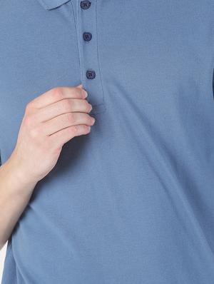 blue solid polo t-shirt - 16983382 - Standard Image - 5