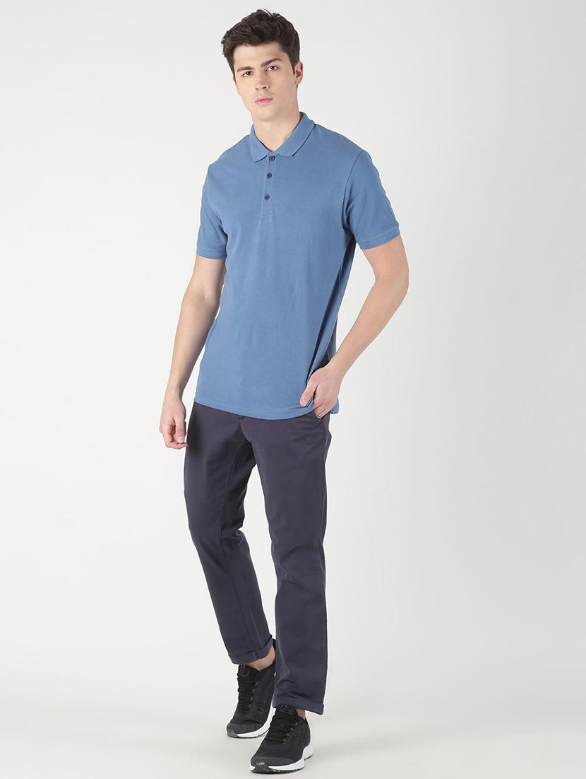 blue solid polo t-shirt - 16983382 - Zoom Image - 4