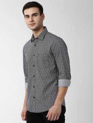 navy blue floral print casual shirt - 16983604 - Standard Image - 2