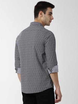navy blue floral print casual shirt - 16983604 - Standard Image - 3