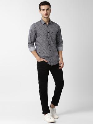 navy blue floral print casual shirt - 16983604 - Standard Image - 4