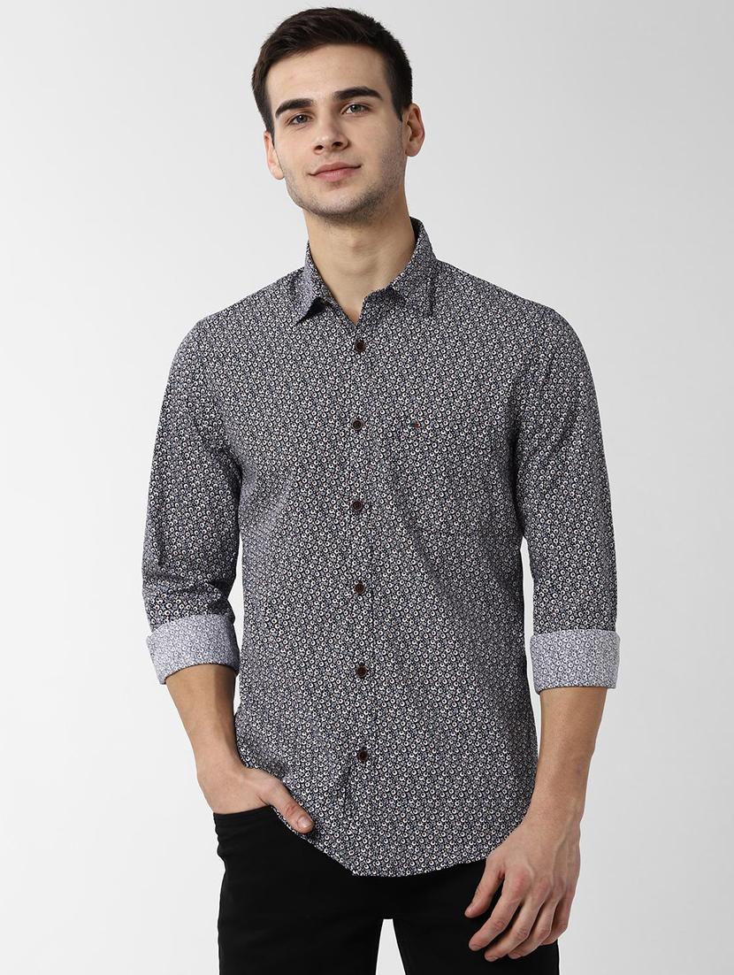 navy blue floral print casual shirt - 16983604 - Zoom Image - 1