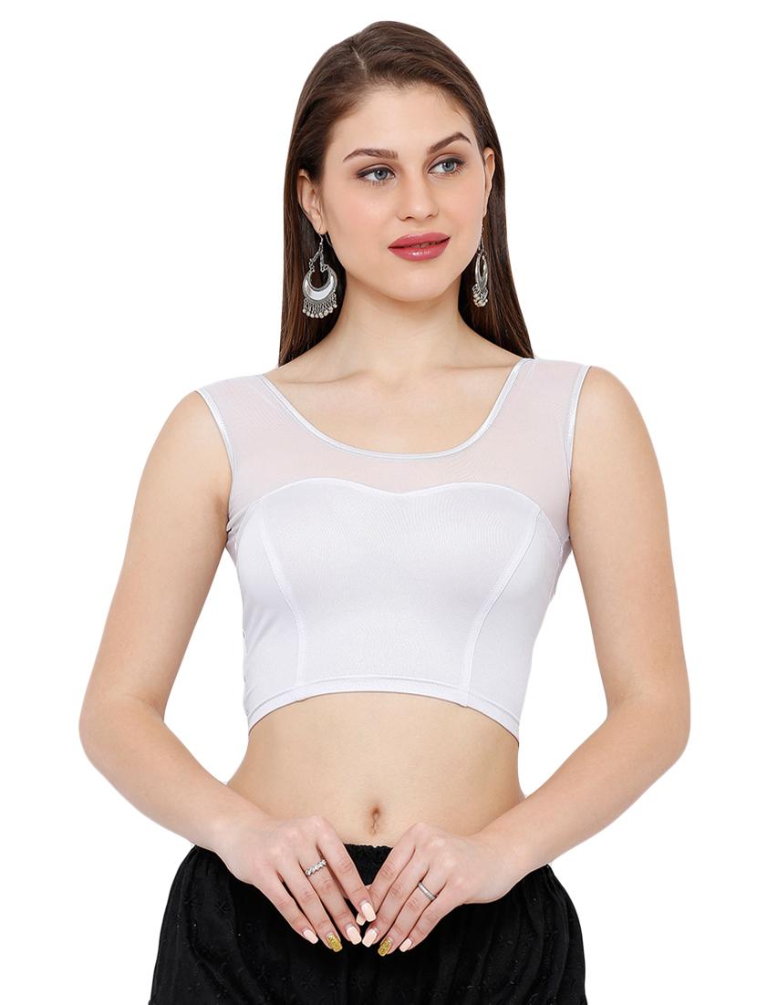 net yoke solid blouse - 16983645 - Zoom Image - 1