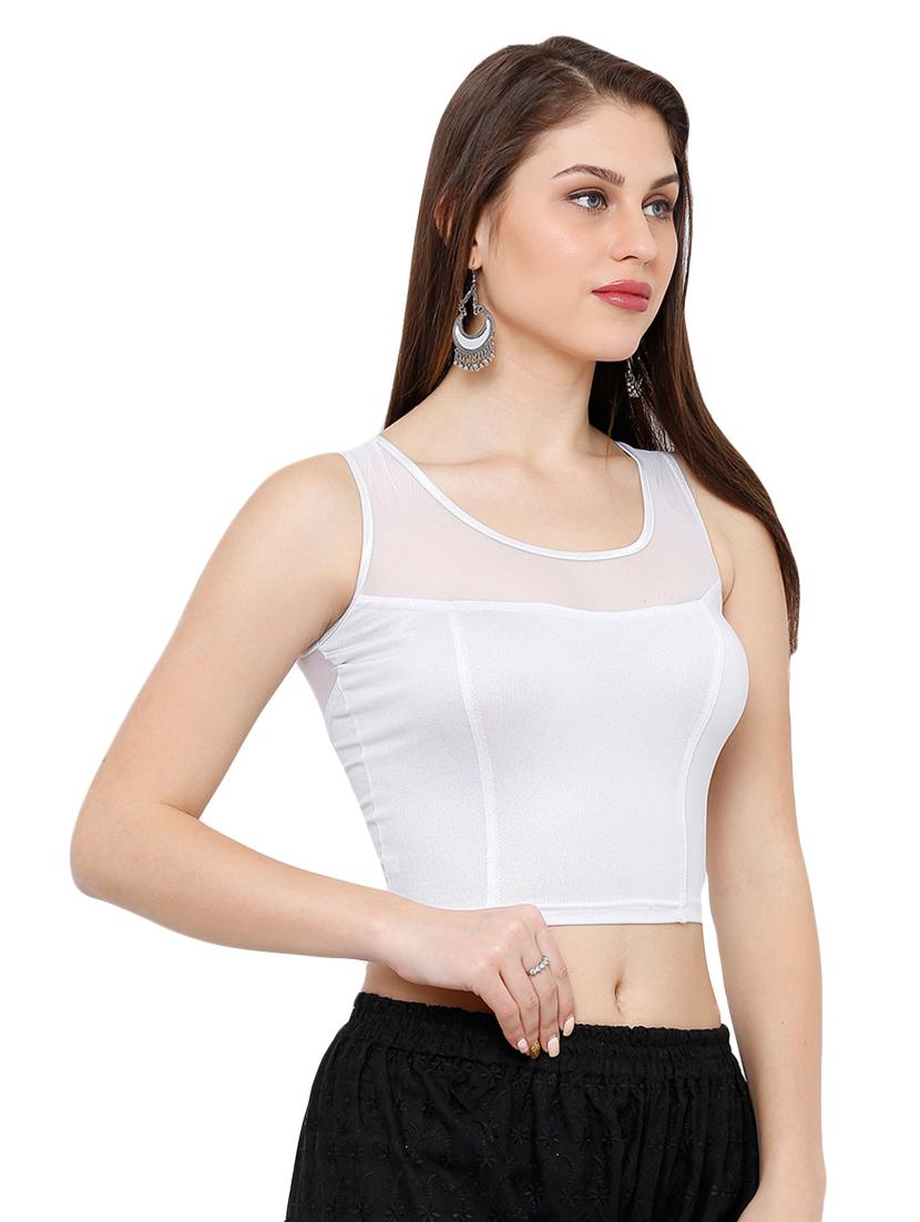 net yoke solid blouse - 16983646 - Zoom Image - 2