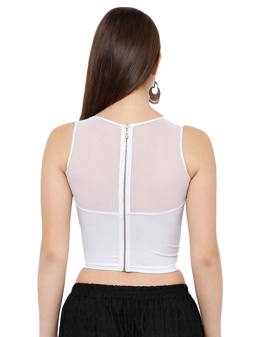 net yoke solid blouse - 16983646 - Zoom Image - 3