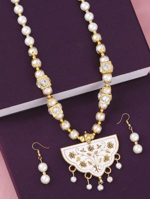 white metal long necklace - 16983954 - Standard Image - 3