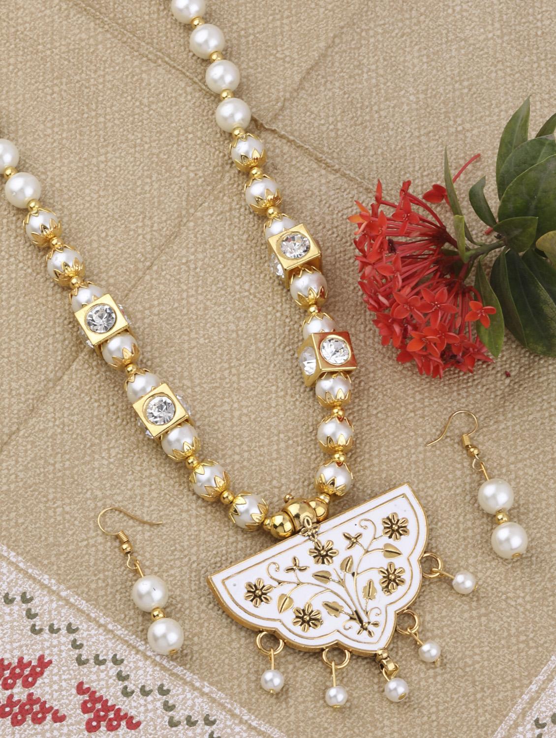 white metal long necklace - 16983954 - Zoom Image - 2