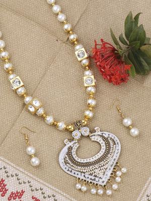 white metal long necklace - 16983955 - Standard Image - 2