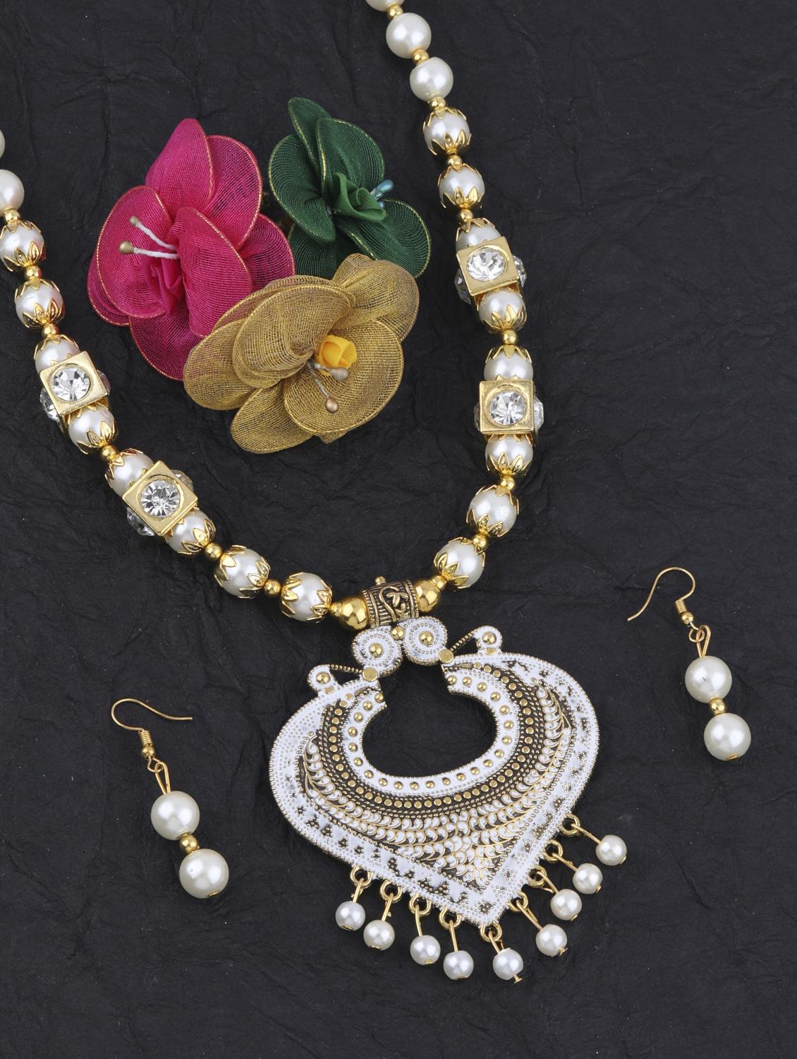 white metal long necklace - 16983955 - Zoom Image - 3