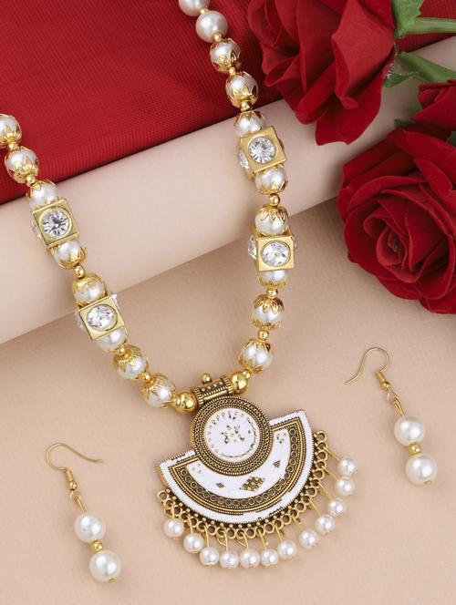 white metal long necklaces with earring - 16983956 -  Standard Image - 0