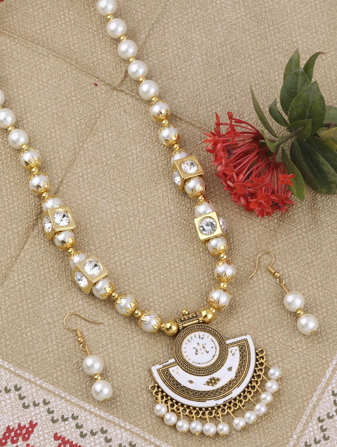 white metal long necklace - 16983956 - Zoom Image - 2