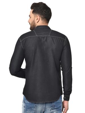 black solid denim casual shirt - 16985267 - Standard Image - 3
