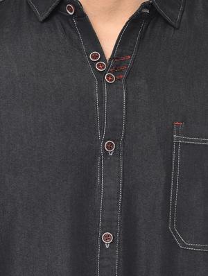 black solid denim casual shirt - 16985267 - Standard Image - 5