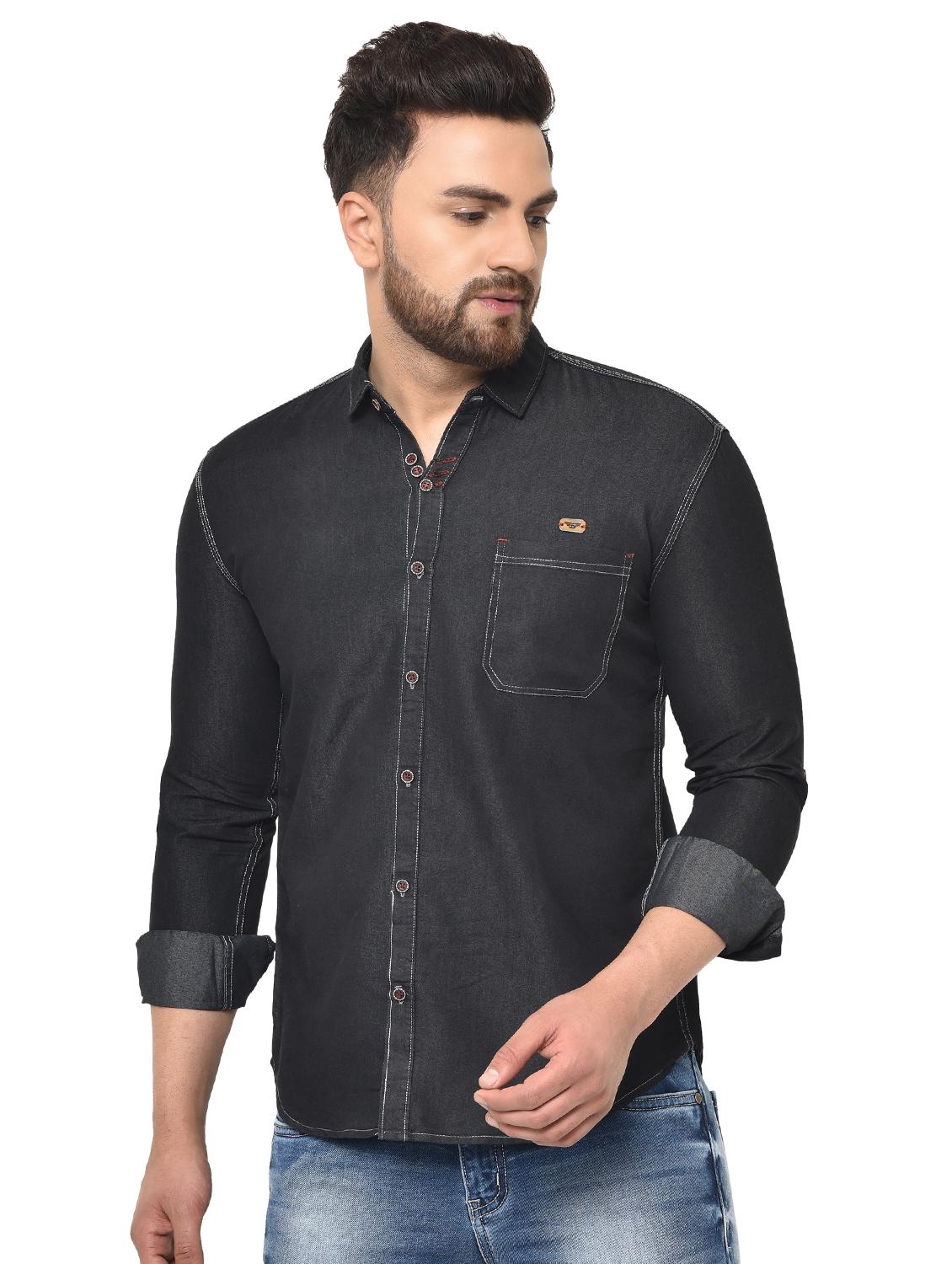 black solid denim casual shirt - 16985267 - Zoom Image - 1