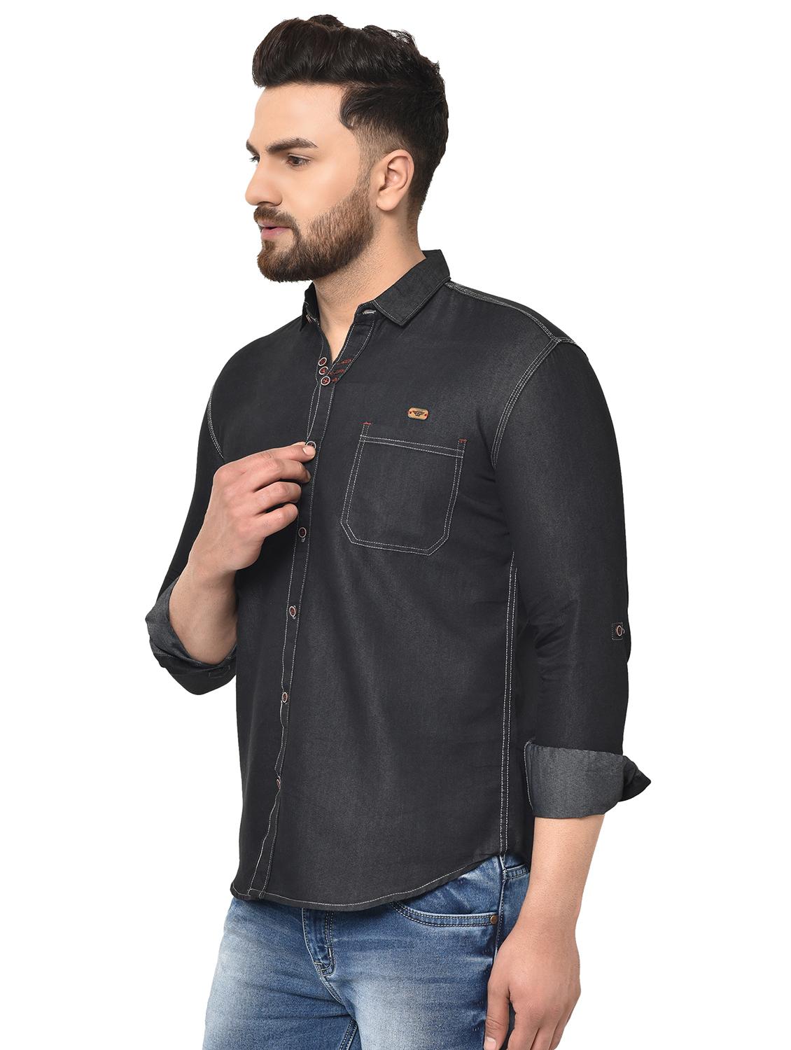 black solid denim casual shirt - 16985267 - Zoom Image - 2