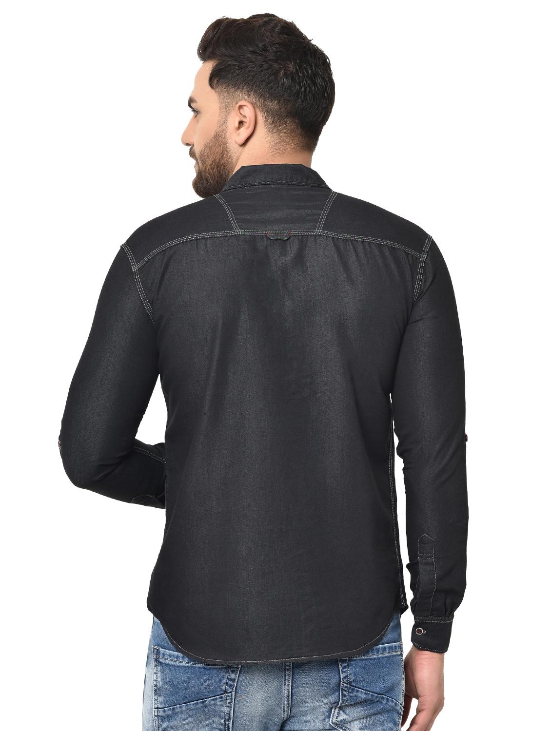 black solid denim casual shirt - 16985267 - Zoom Image - 3