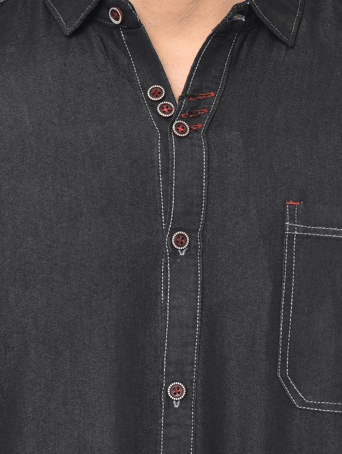 black solid denim casual shirt - 16985267 - Zoom Image - 5