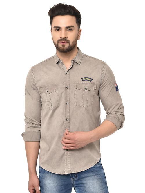 brown faded denim casual shirt - 16985273 - Standard Image - 1