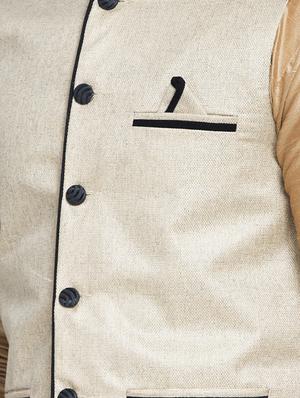 brown silk blend kurta pyjama set with brown nehru jacket - 16985924 - Standard Image - 4
