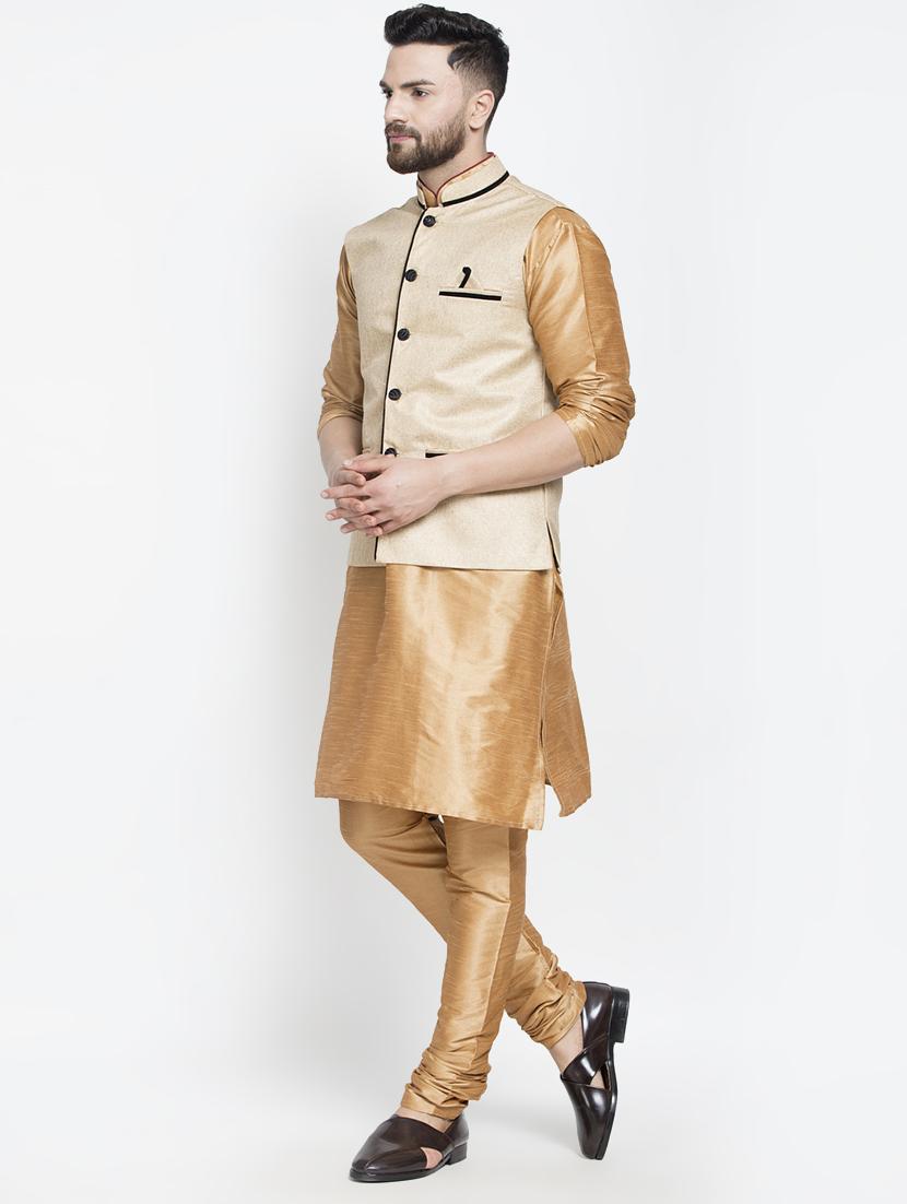 brown silk blend kurta pyjama set with brown nehru jacket - 16985924 - Zoom Image - 2