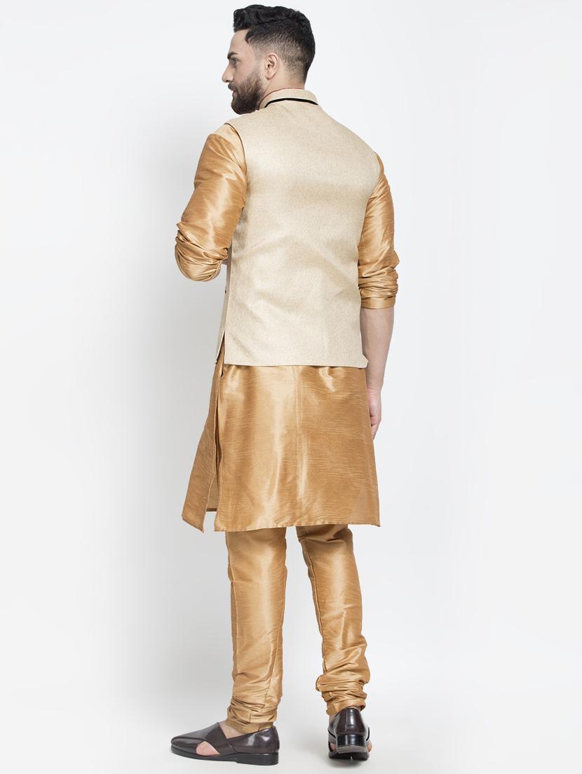 brown silk blend kurta pyjama set with brown nehru jacket - 16985924 - Zoom Image - 3