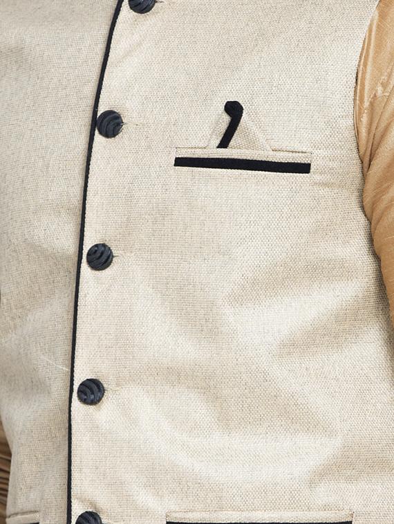 brown silk blend kurta pyjama set with brown nehru jacket - 16985924 - Zoom Image - 4