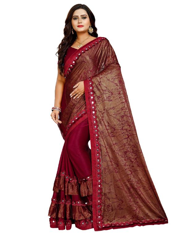 printed half & half ruffled saree with blouse - 16985983 - Zoom Image - 1