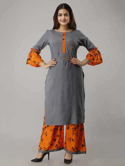 bell sleeves kurta palazzo set - 16986715 - Standard Image - 1