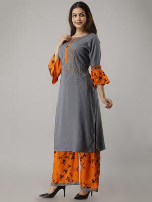 bell sleeves kurta palazzo set - 16986715 - Standard Image - 2