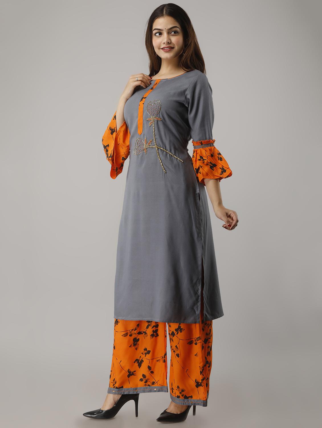 bell sleeves kurta palazzo set - 16986715 - Zoom Image - 2