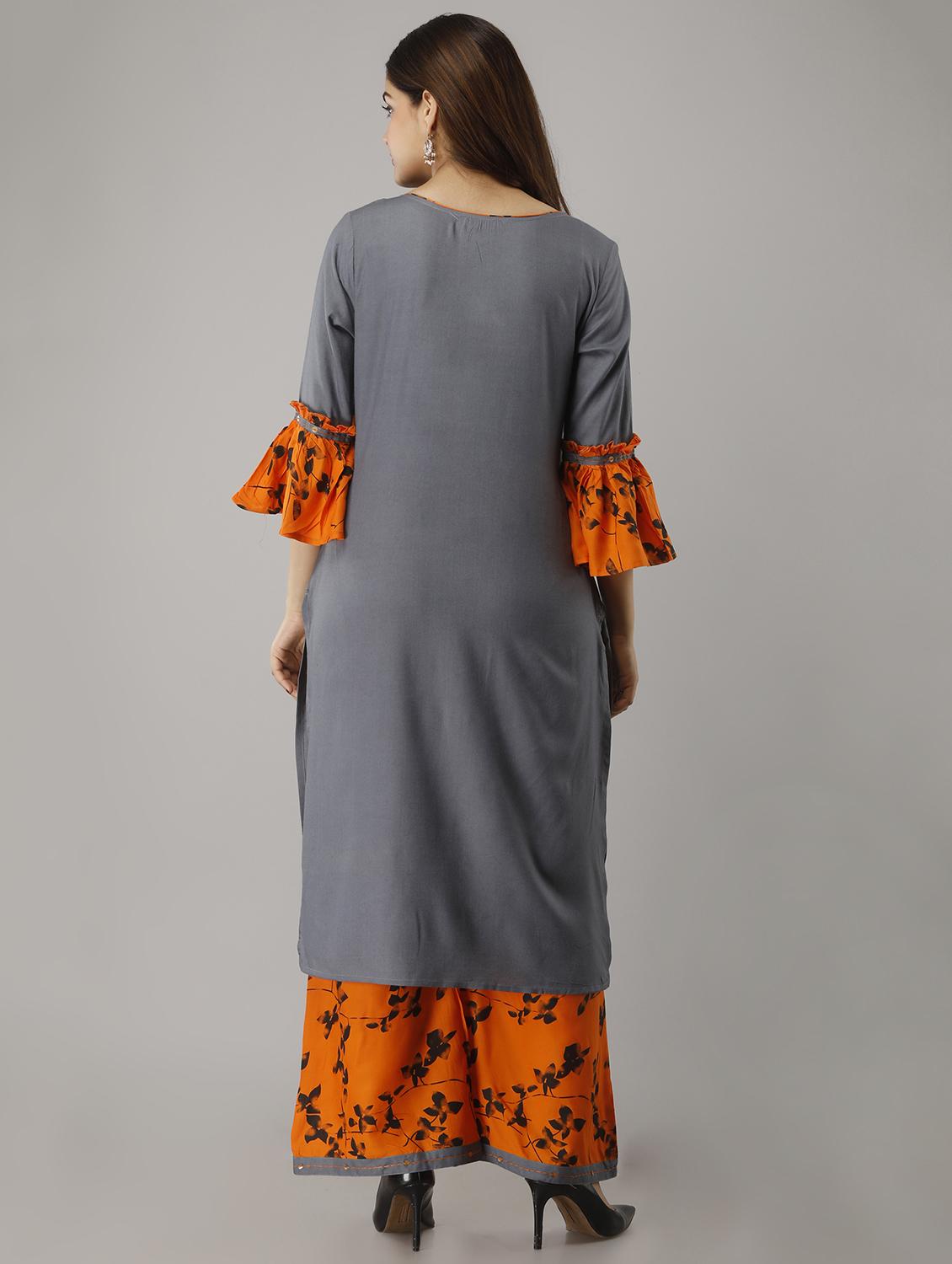 bell sleeves kurta palazzo set - 16986715 - Zoom Image - 3