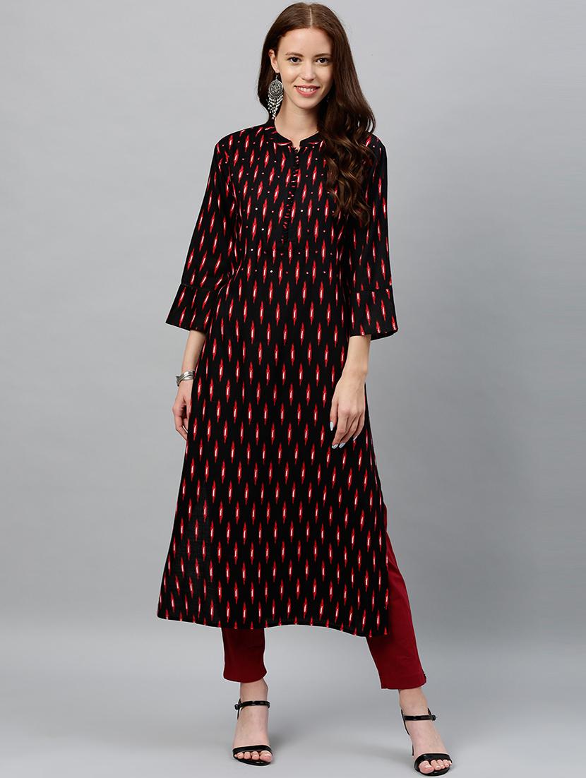 ikat print straight kurta - 16987193 - Zoom Image - 2