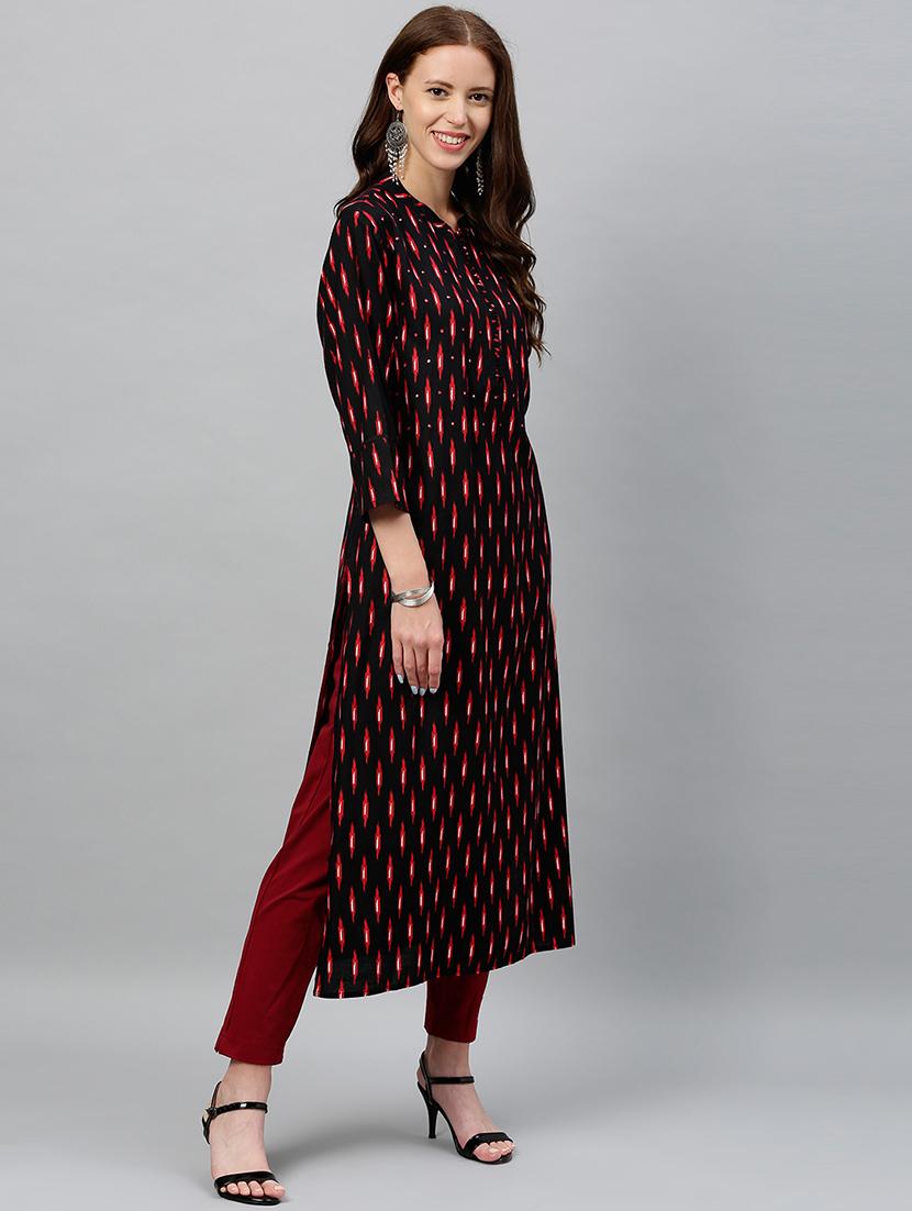 ikat print straight kurta - 16987193 - Zoom Image - 3
