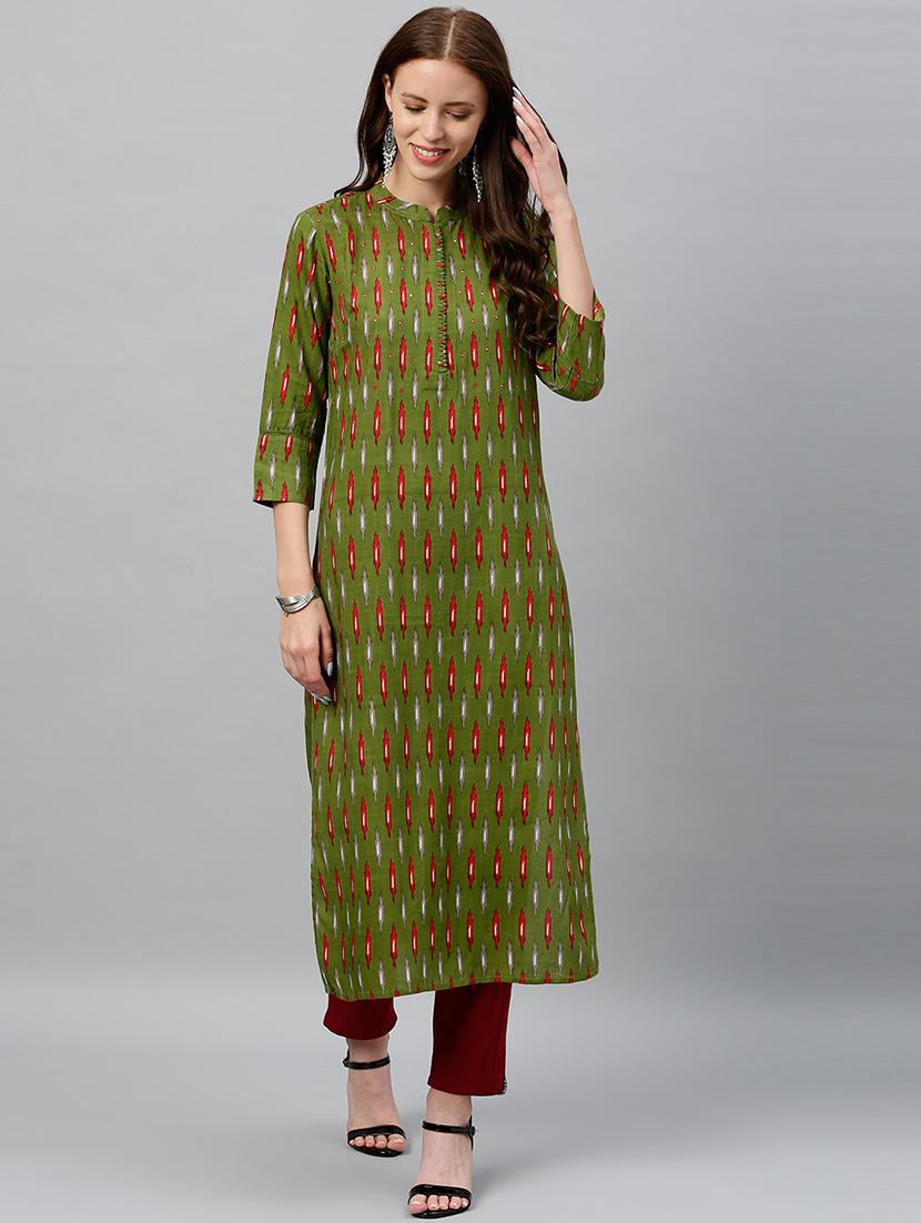 ikat print straight kurta - 16987194 - Zoom Image - 2