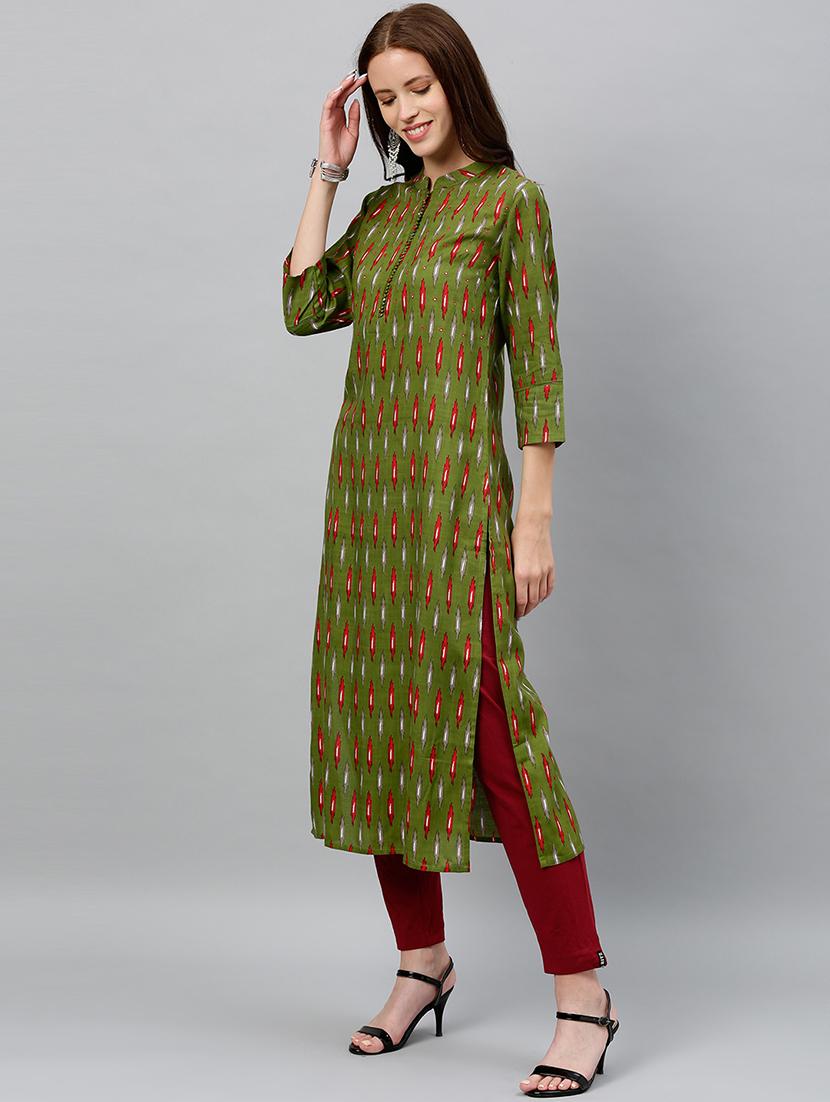 ikat print straight kurta - 16987194 - Zoom Image - 3