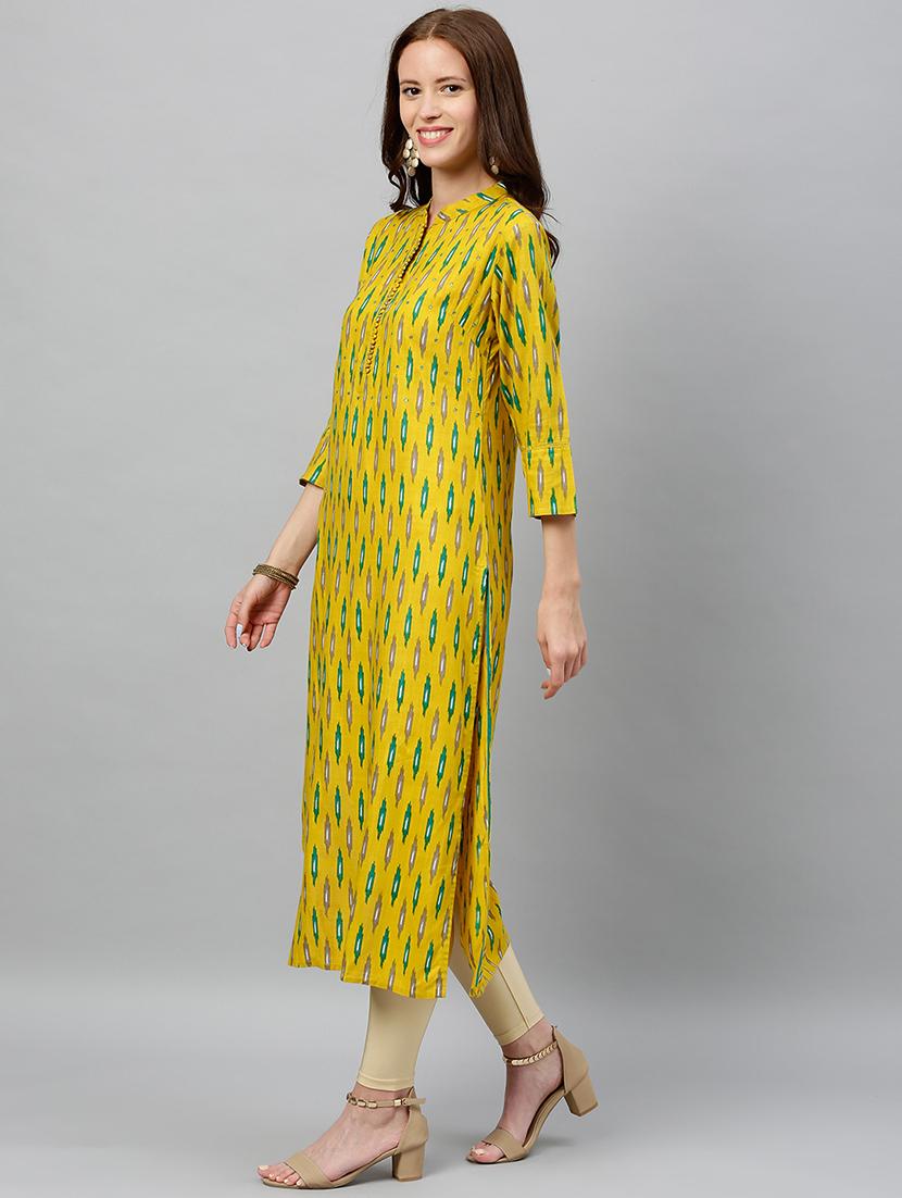 ikat print straight kurta - 16987195 - Zoom Image - 3