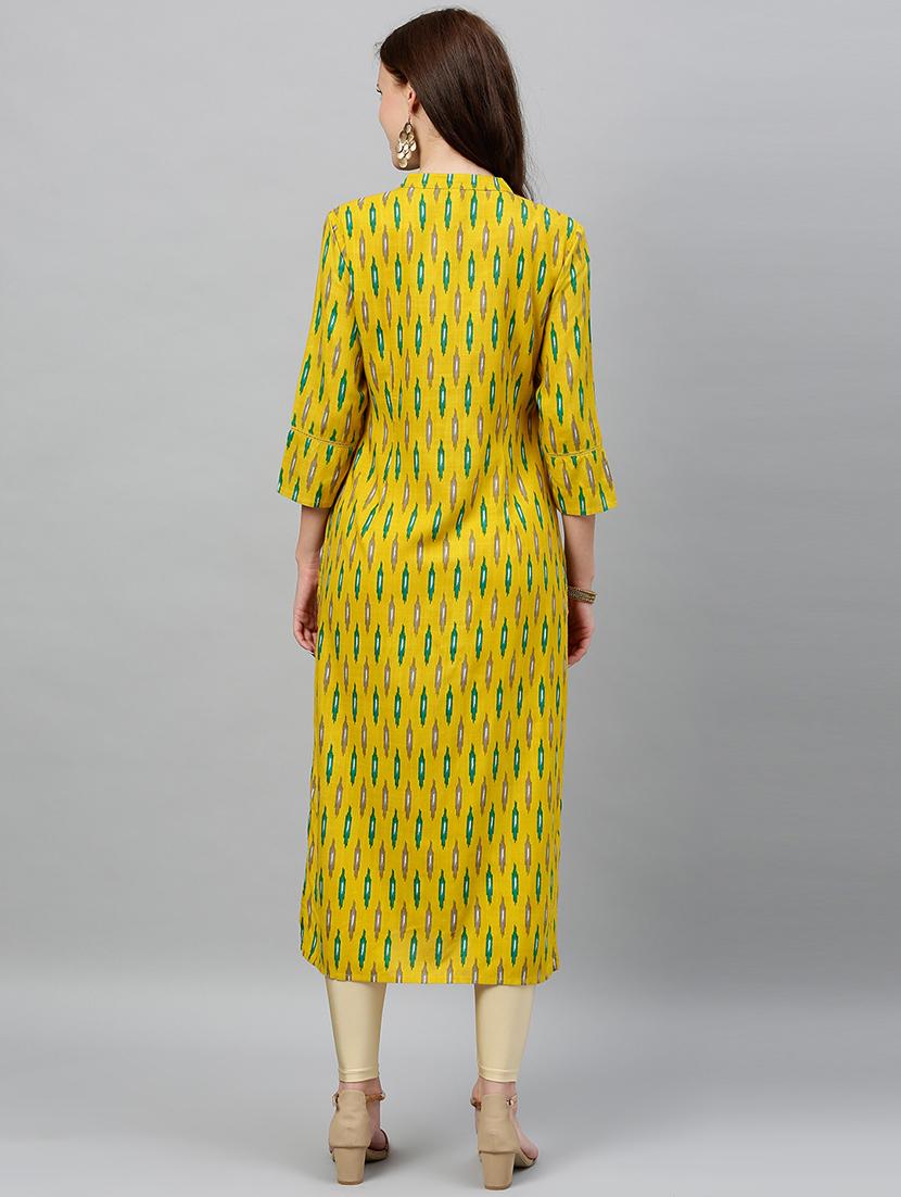 ikat print straight kurta - 16987195 - Zoom Image - 4