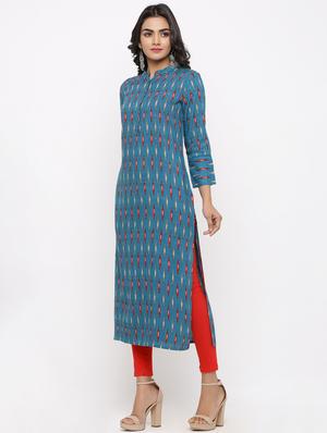 ikat print straight kurta - 16987196 - Standard Image - 3