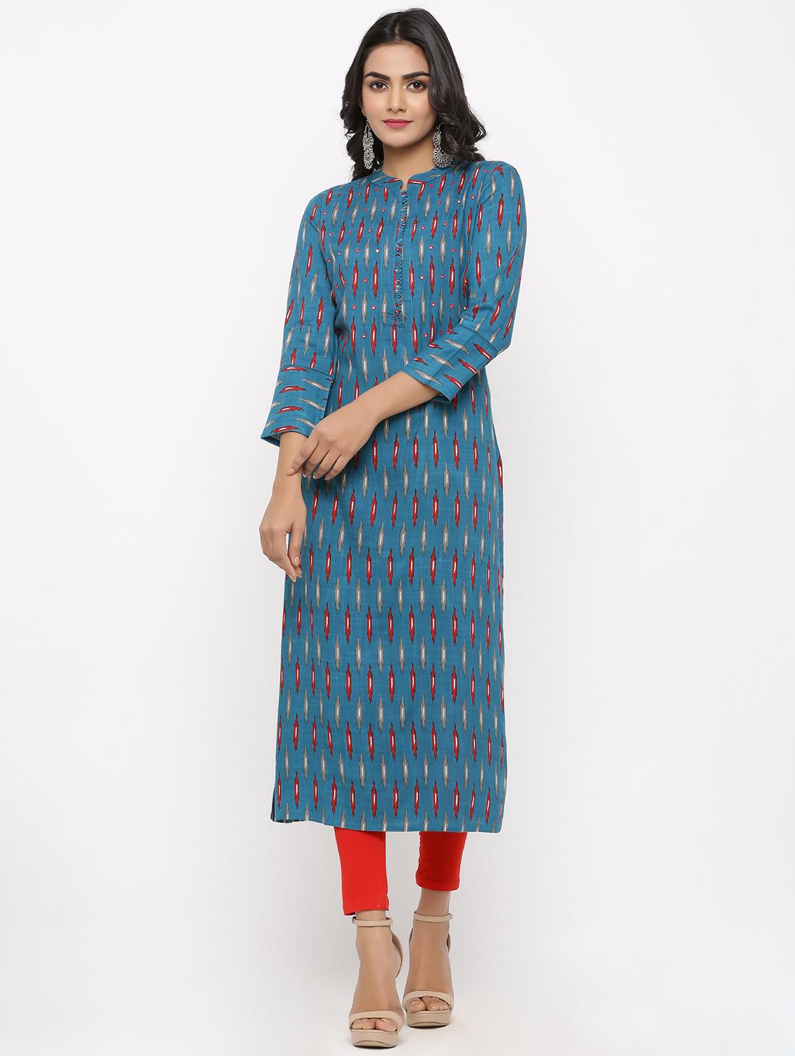 ikat print straight kurta - 16987196 - Zoom Image - 1