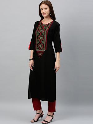 yoke embroidered straight kurta - 16987197 - Standard Image - 3