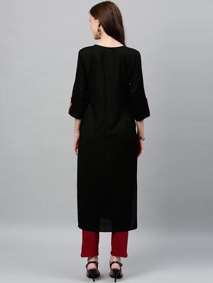 yoke embroidered straight kurta - 16987197 - Standard Image - 4